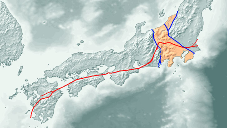中央構造線の上に位置している分杭峠付近の地図
